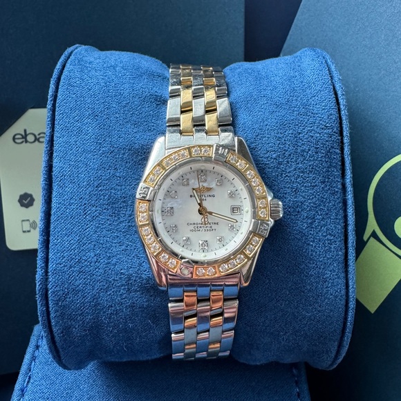 ✅SOLD Breitling Callistino
28mm Diamond Bezel Two Tone 18kt Gold Band Watch - Picture 2 of 11